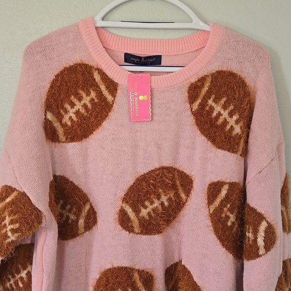 Simply Southern Sweaters - Simply Southern | Fuzzy Pink Football Sweater Size XXL NWT